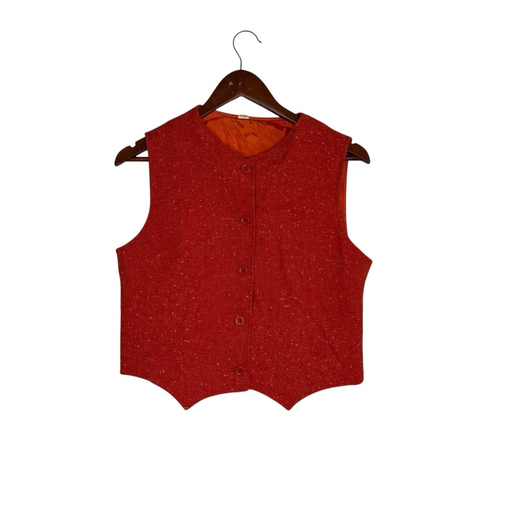 Vintage Union Made Orange Wool Like Button Up Vest Textured 60's 70's